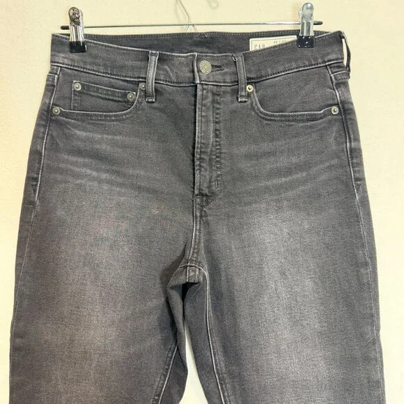 Gap Vintage Slim High Rise Black Denim Jeans Frayed Hem Womens Size 29 Petite - Picture 12 of 13